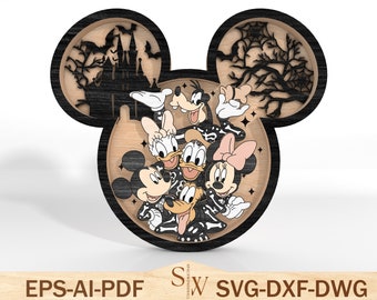 Halloween Multilayer Laser Cut File Svg, Mouse And Friends Standing Layer Wood Sign Svg, Mouse Head Svg ,Halloween Decor ,Glowforge Svg File