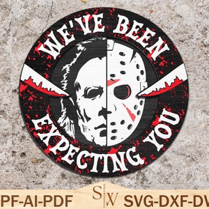 Horror Characters Welcome Sign Svg , Horror Door Hanger Svg, Halloween Scary Front Svg ,Horror Door Sign ,Halloween Decor ,Glowforge Files