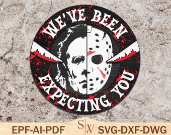 Horror Characters Welcome Sign Svg , Horror Door Hanger Svg, Halloween Scary Front Svg ,Horror Door Sign ,Halloween Decor ,Glowforge Files