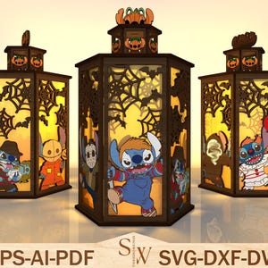 Halloween Horror Character Lantern SVG ,Spooky Ghost Face Layered Lamp Laser Cut Files ,Creepy Fall Decor SVG for Glowforge