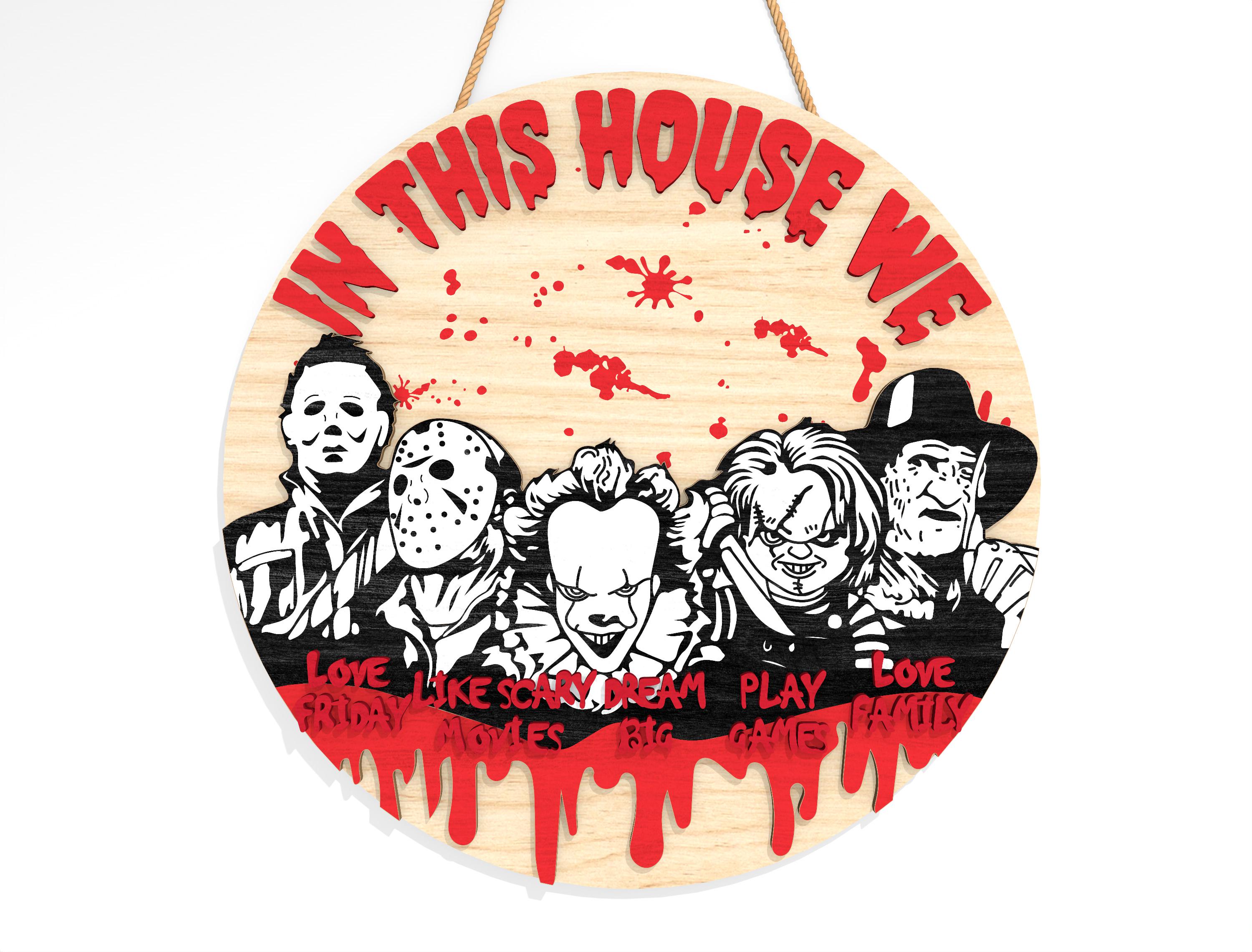 Horror Characters Door Sign Bundle Svg, Halloween Door Hanger Svg ...