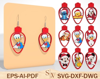 Christmas Light Bulb Laser Cut File Svg,Cartoon Mouse Head Earring Svg ,Mouse And Friends Earring Svg,Christmas Gift,Glowforge Svg File