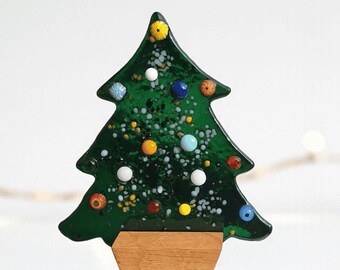 Fused Glass Christmas Tree: Freestanding Holiday Tabletop Decor