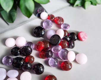 Handmade Fused Glass Dots & Cabochons - 50g Mixed Purple and Pink Bullseye COE 90 for Mosaics, Jewellery, Craft Supplies