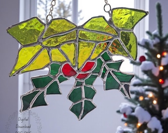Holly and Ivy Stained Glass Pattern | Instant Digital Download | PDF & PNG Template | Commercial Licence Included