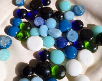50g Handmade Fused Glass Dots  Winter Blue, White & Green COE 90 Bullseye, Flat-Backed for Mosaic and Crafts