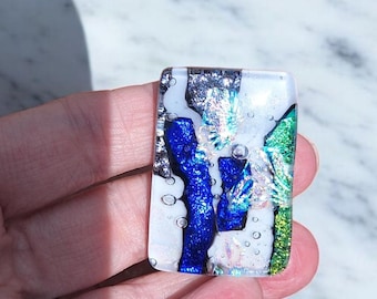 Handmade Fused Glass Cabochon – Bullseye COE90 Dichroic, 4cm x 2.7cm – Mosaic & Jewellery Supply