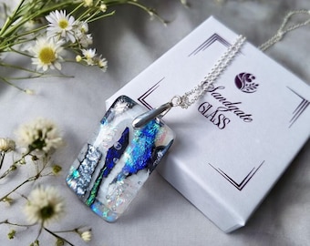 Handmade Dichroic Fused Glass Pendant Necklace – Colour-Shifting Jewellery Gift
