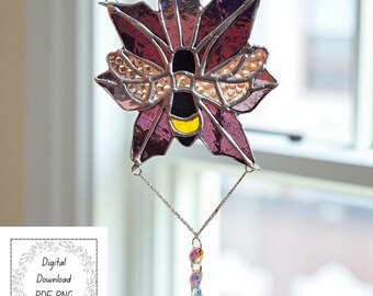 Stained Glass Bee on a Flower Suncatcher Pattern | PDF & PNG Files | Beginner-Friendly DIY Template