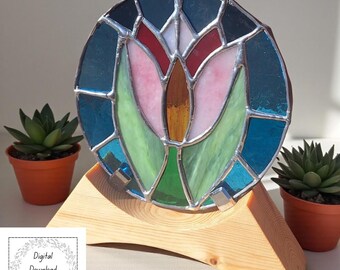 Tulip Stained Glass Pattern: Beginner-Friendly Floral Suncatcher (PDF, PNG)