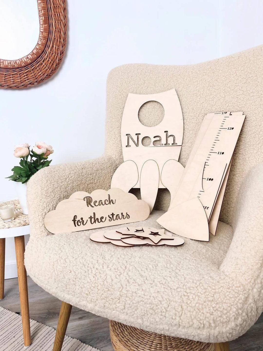 Personalized Wooden Rocket Growth Chart - Custom Height Ruler for Kids ...