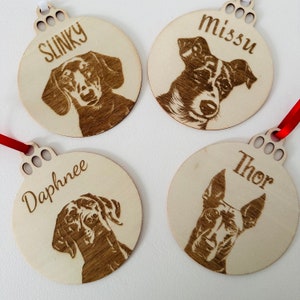 Personalised Christmas Tree Dog Portrait Bauble Decorations Wooden Hanging Ornaments. Christmas Dog bauble. Personalised Dog Portrait.