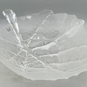Vintage Mats Jonasson Sweden Large Cut Crystal Glass Leaf Shaped Fruit Bowl | Scandinavian Glasswork