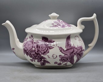 Spode Kinglsey Porcelain Teapot With Purple Floral Decorations | English Pottery