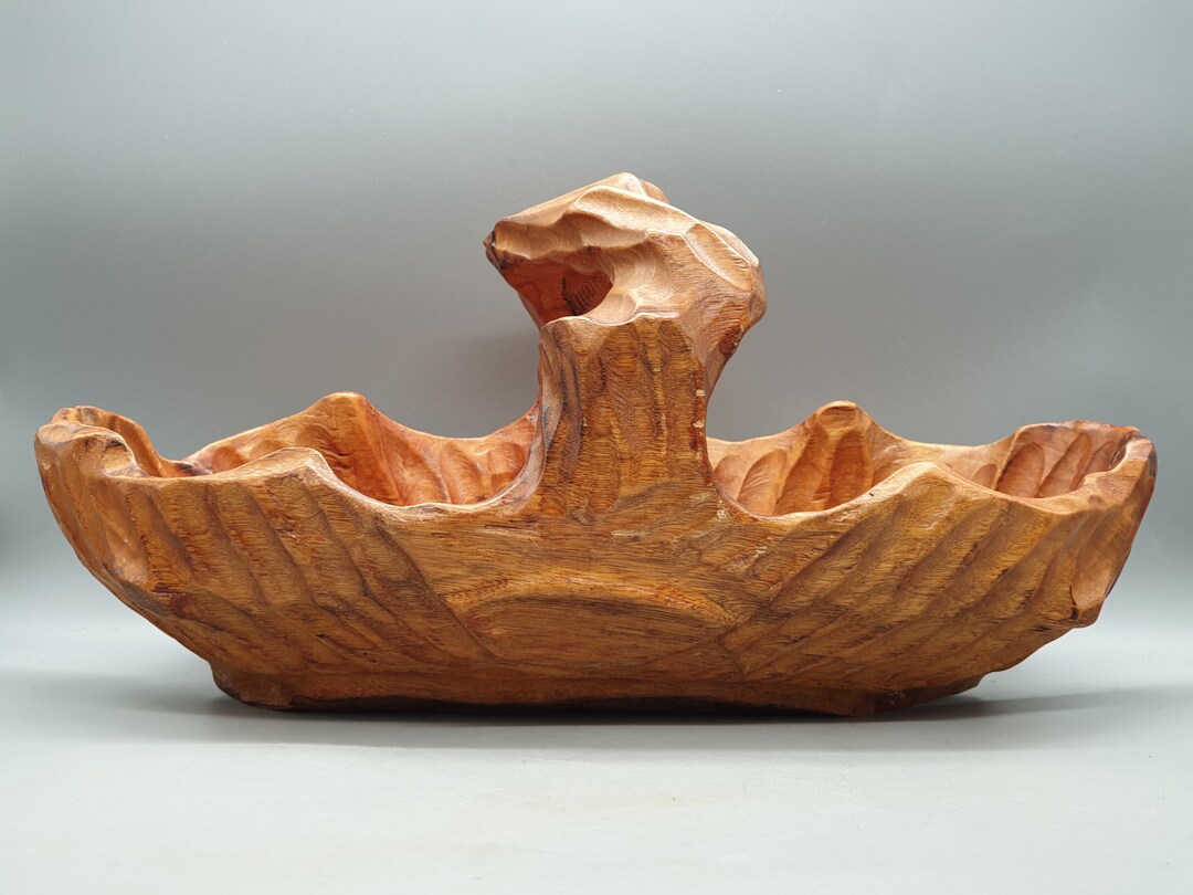 Vintage German Hand Carved Wooden Basket Etsy