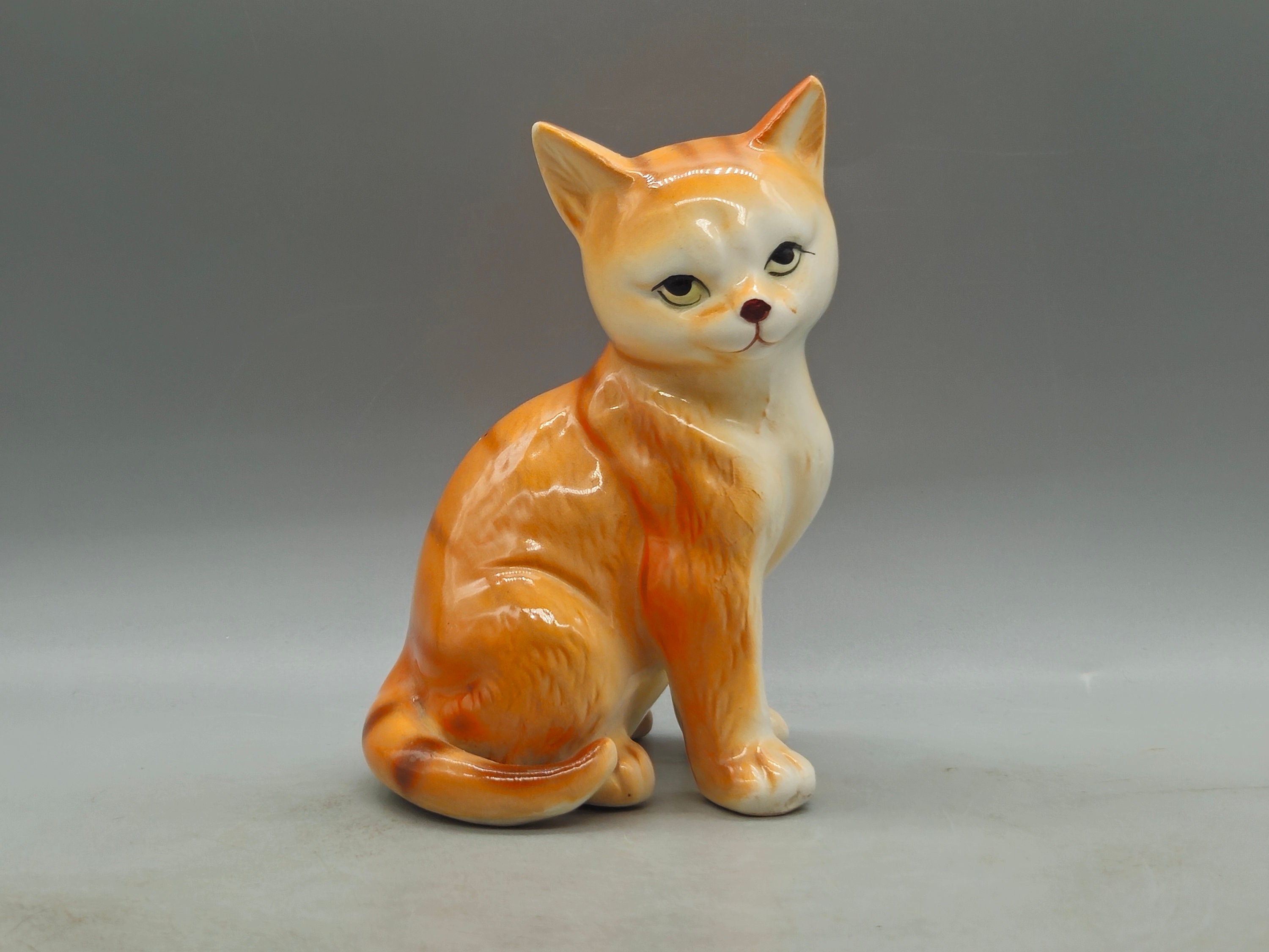 【昭和レトロ】陶製 猫置42cm / Cat Figurine Vintage Vintage Porcelain Sitting Orange Cat Figurine / Sculpture - Etsy