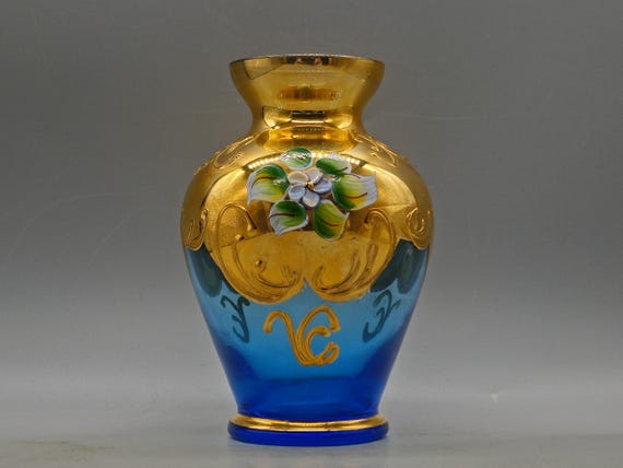 工芸品 Murano Glass Vase (Blue & Yellow) Alessandro Mandruzzato Murano glass blue and yellow circa