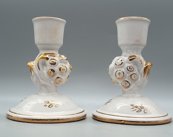 Pair of Vintage Signed Ceramic Candleholders