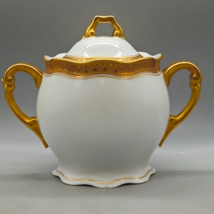 1920s Pirkenhammer Czechoslovakia &quot;Modell Carlsbad&quot; Sugar Bowl With Gold Decorations | Vintage Czech Porcelain