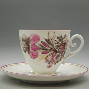 Antique Porcelain Teacup & Saucer Plate With Hand-Painted Floral and Gold Decorations | Duo Tea Set