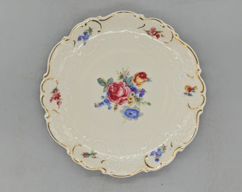 1940s Schirnding Bavaria Porcelain Plate With Floral & Gold