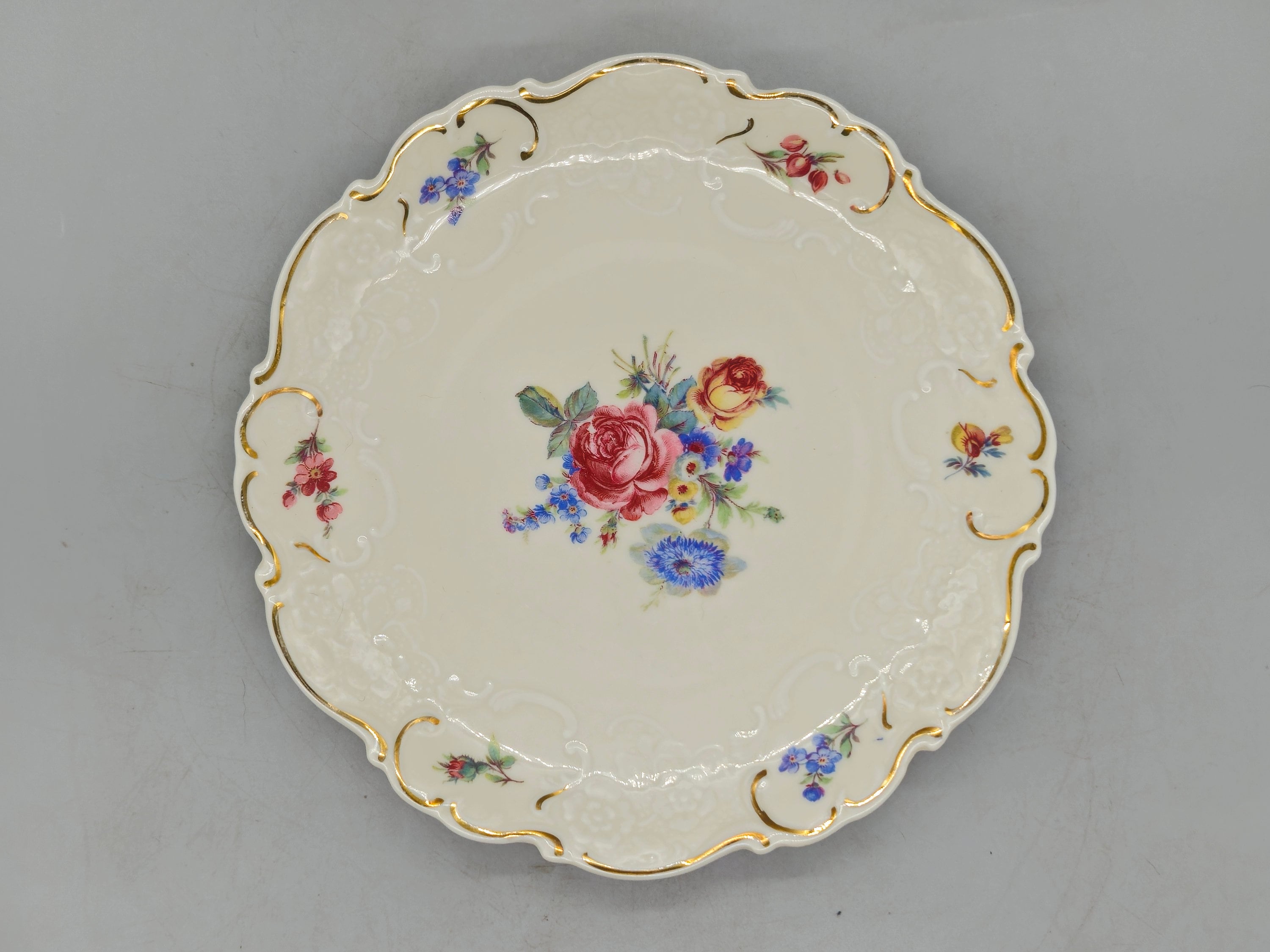 1940s Schirnding Bavaria Porcelain Plate With Floral & Gold