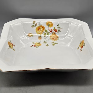 1920s Adolf Laufer Trnovany Czechoslovakia Porcelain Square Bowl with Floral Decorations | Vintage Czech Porcelain