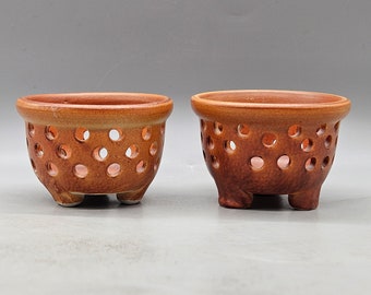 Pair of Vintage Signed Scandinavian Terracotta Candleholders | Vintage Scandinavian Pottery