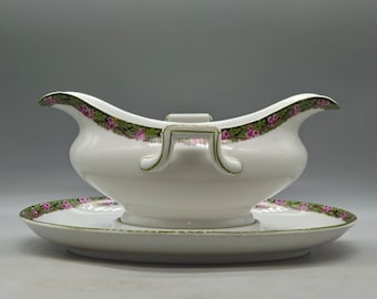 1920s Rosenthal Bavaria Porcelain Gravy Boat / Saucière With an Attached Plate | Vintage German Porcelain