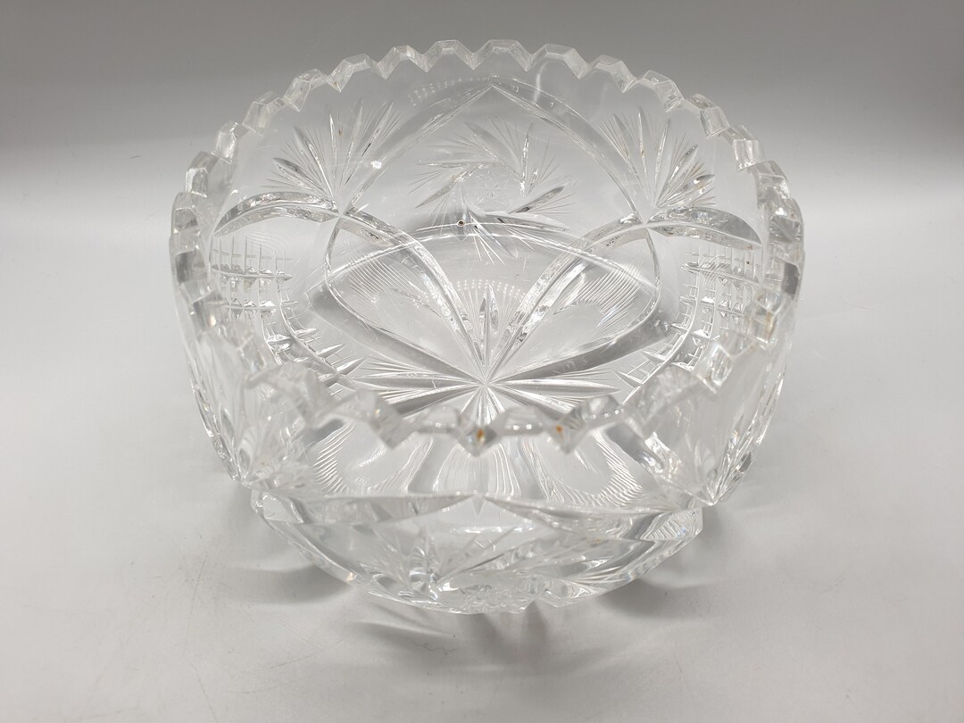 Vintage Crystal Cut Glass Bowl With Ashtray Styled Rim Etsy