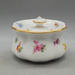 1800年代 ドイツ製 マイセン磁器 インク壺 花と金の装飾 