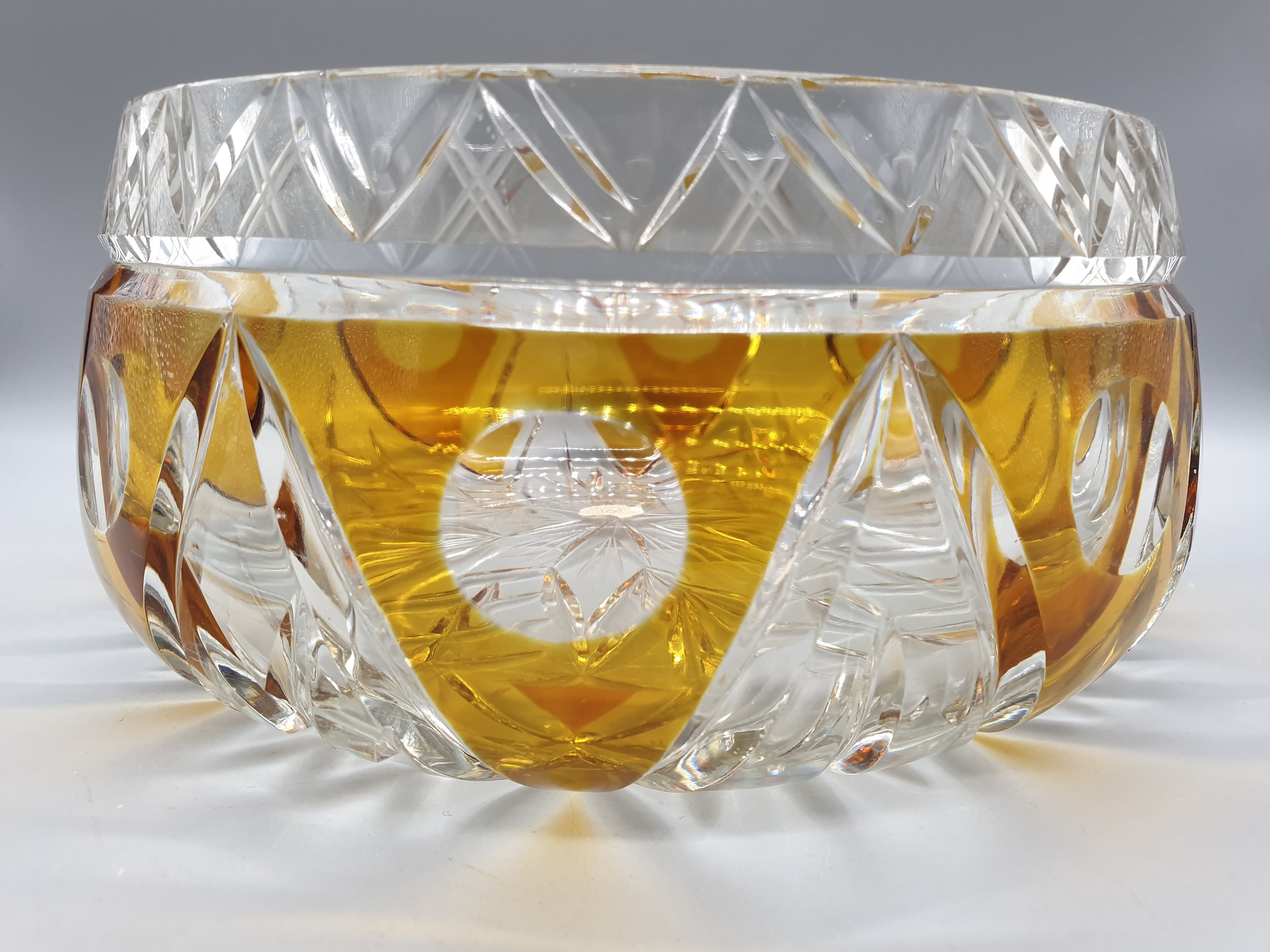 Vintage Echt Coloured Bowl Etsy Lead Vintage With Handgeschliffen Crystal Bleikristall German Decorations Large Amber - Glass Glass Cut