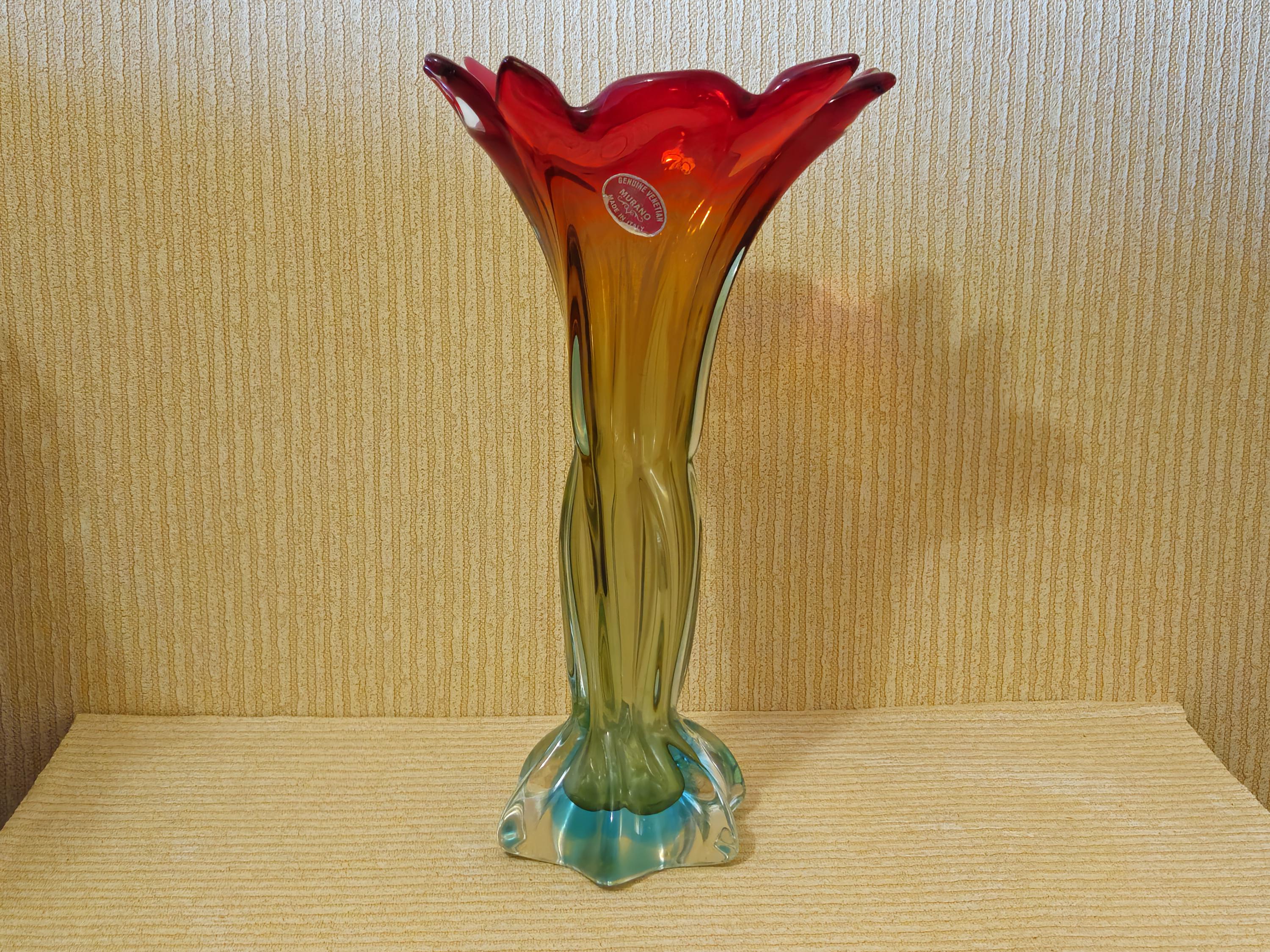 大型ヴィンテージ ムラーノ イタリア マルチカラーガラス花瓶