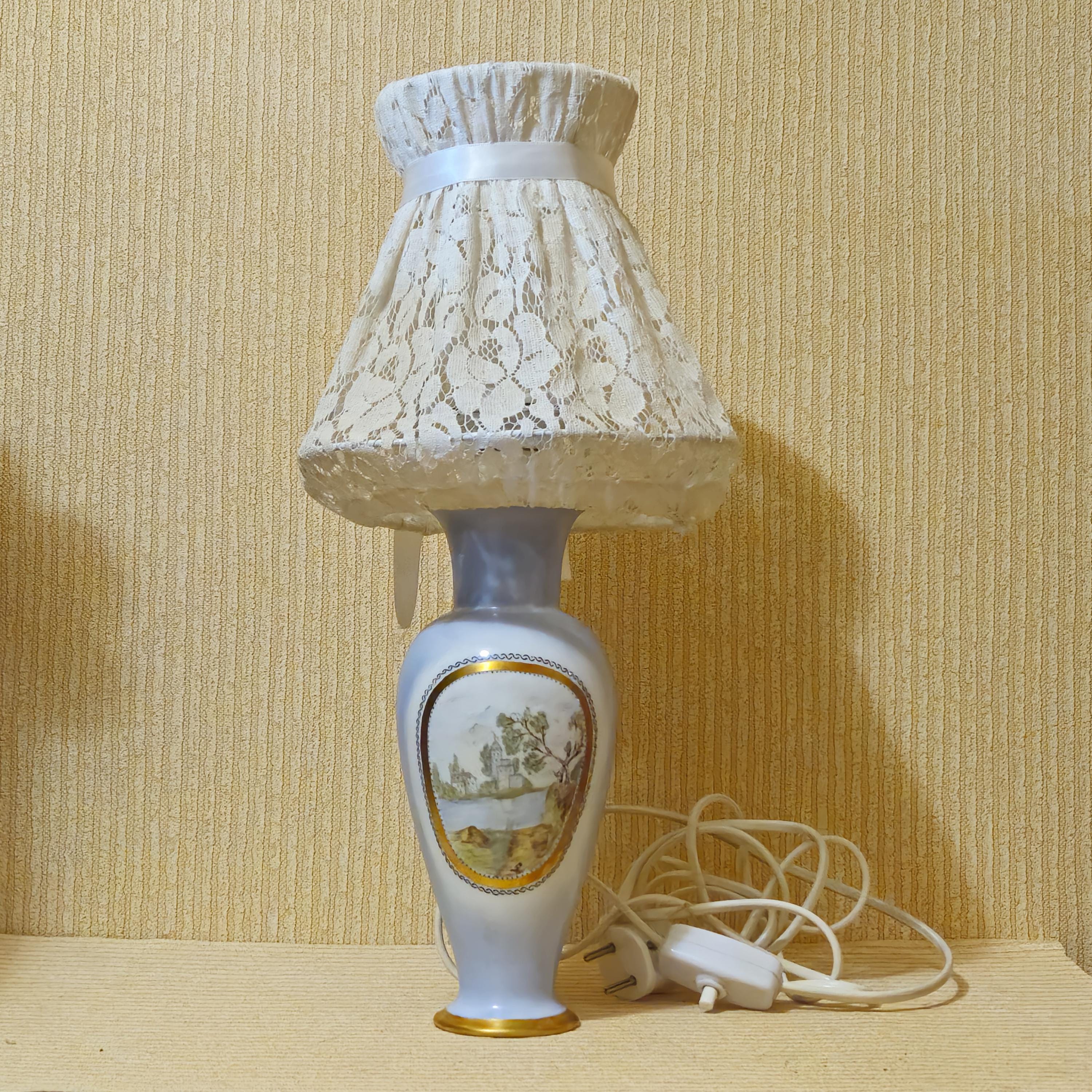 1960 年代 KPM ベルリン ドイツ 磁器 テーブル ランプ 手描き装飾付き 