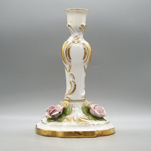 1980s Kaiser Bavaria Porcelain Candlestick Holder With Flower and Golden Decorations | ALKA Kunst Alboth & Kaiser | Vintage German Pottery