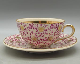 1940s Leni Parbus Bavaria Germany Teacup & Saucer Plate, Duo Tea Set | Vintage German Porcelain