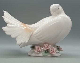 Vintage Porcelain Dove Figurine With Floral Decorations