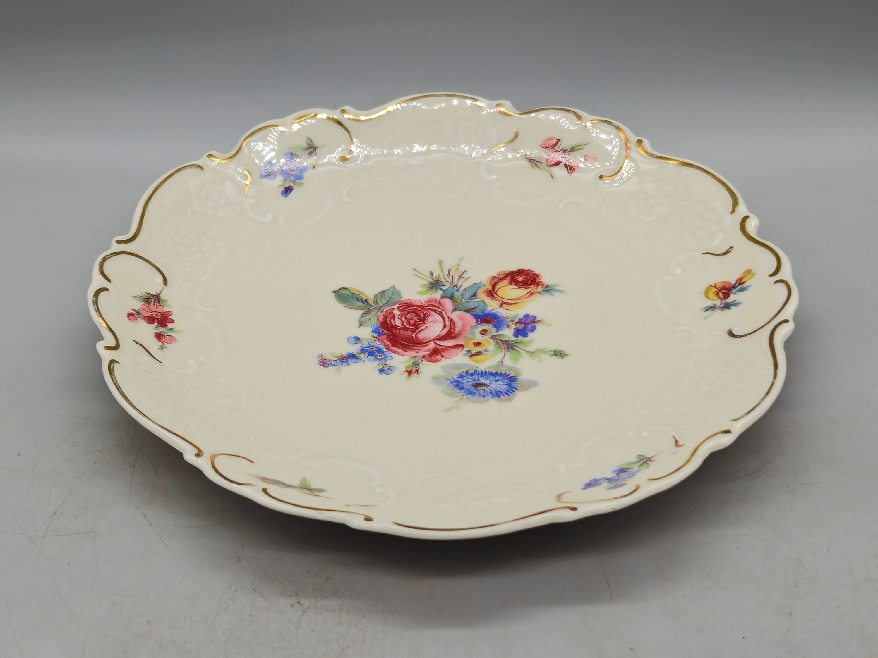 1940s Schirnding Bavaria Porcelain Plate With Floral & Gold