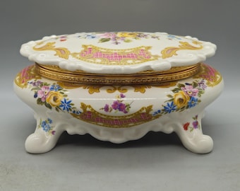 Vintage Ceramiche Alfa Italy Porcelain Box / Container With Floral & Gold Decorations | Vintage Italian Porcelain