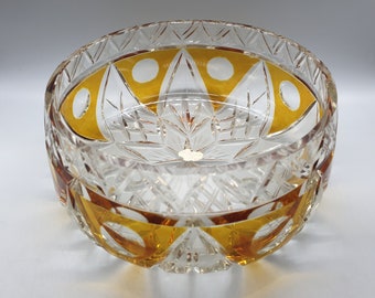 Vintage Echt Bleikristall Handgeschliffen Large Cut Glass Bowl With Amber Coloured Decorations | Lead Crystal Vintage German Glass