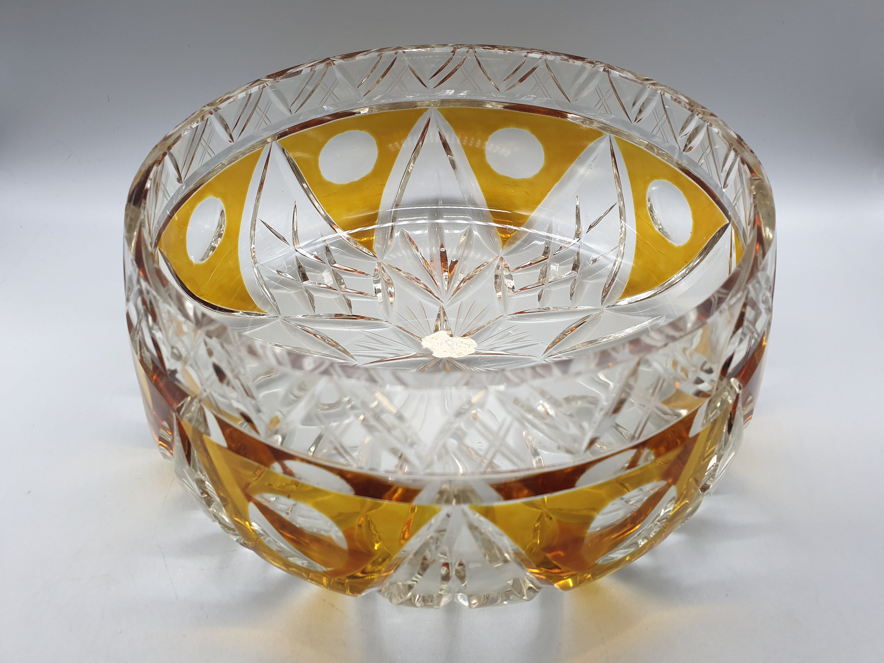 With Echt German Amber - Vintage Decorations Crystal Handgeschliffen Lead Bleikristall Large Bowl Glass Vintage Coloured Glass Cut Etsy