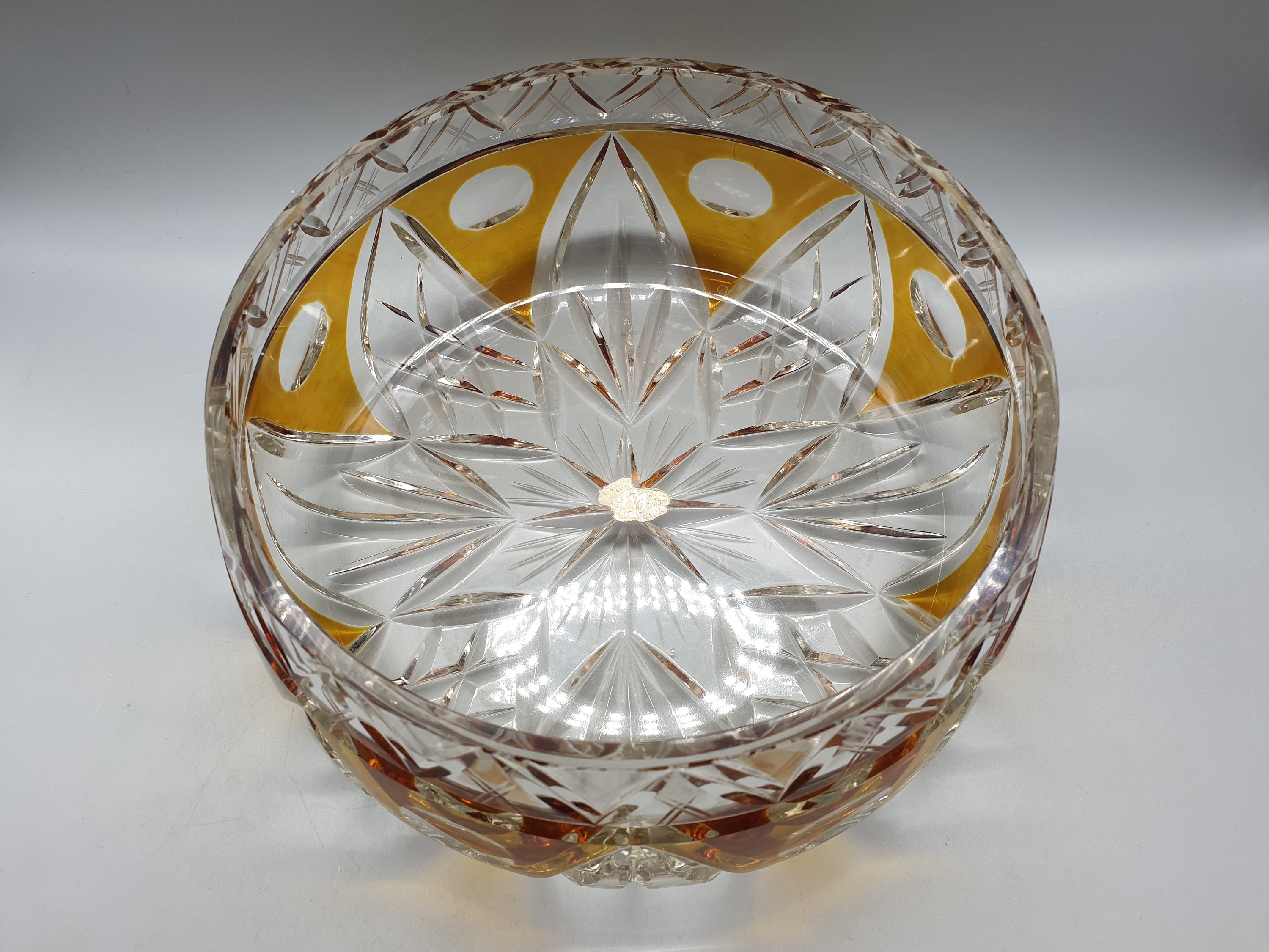 Cut Glass Vintage Bleikristall Vintage With Decorations Crystal Lead Amber - Large Coloured German Echt Bowl Handgeschliffen Glass Etsy