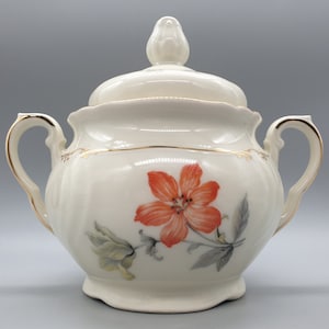 1930s Heinrich Winterling Bavaria "Elfenbein" Sugar Bowl With Gold & Floral Decorations | Vintage German Porcelain