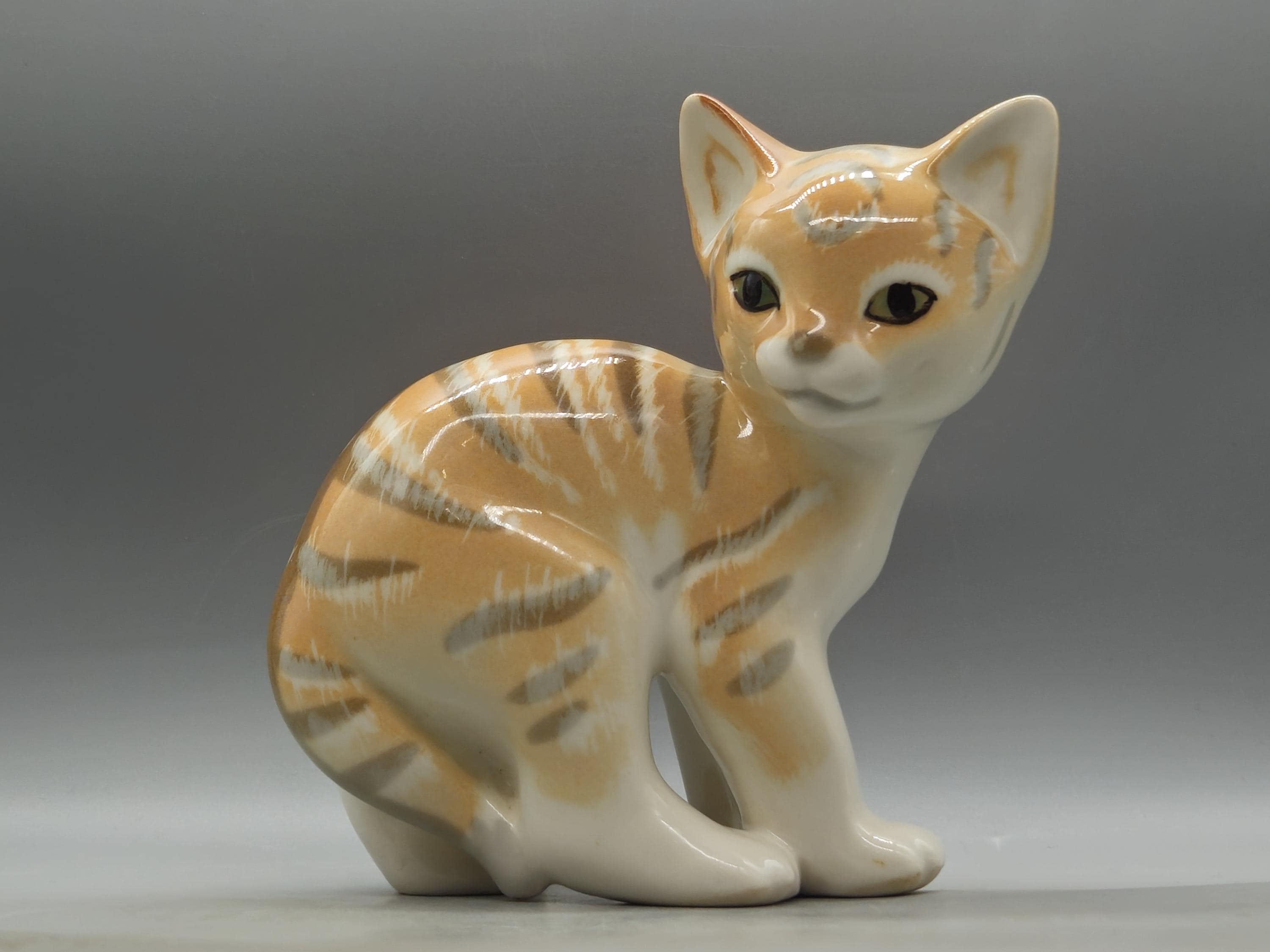 1970s LFZ Lomonosov Porcelain Orange Cat Figurine | Vintage