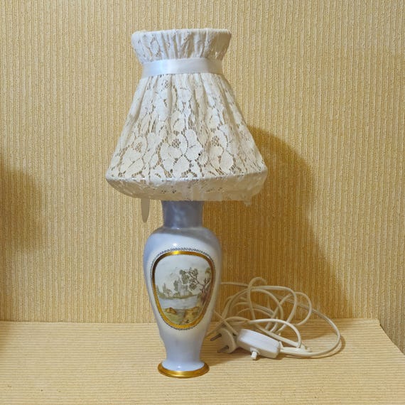 1960 年代 KPM ベルリン ドイツ 磁器 テーブル ランプ 手描き装飾付き 