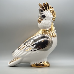 Vintage Lastra Porcelain Figurine of a Cockatoo Parrot With Gold Decorations