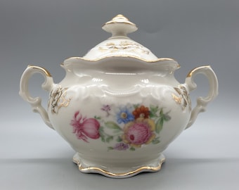 Cukiernica Schumann Arzberg Bawaria, lata 20. XX w., ze złotymi i kwiatowymi dekoracjami | Stara niemiecka porcelana