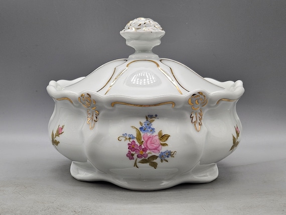 1950s Gerold Tettau Bavaria Germany Porcelain Sugar Bowl / Box