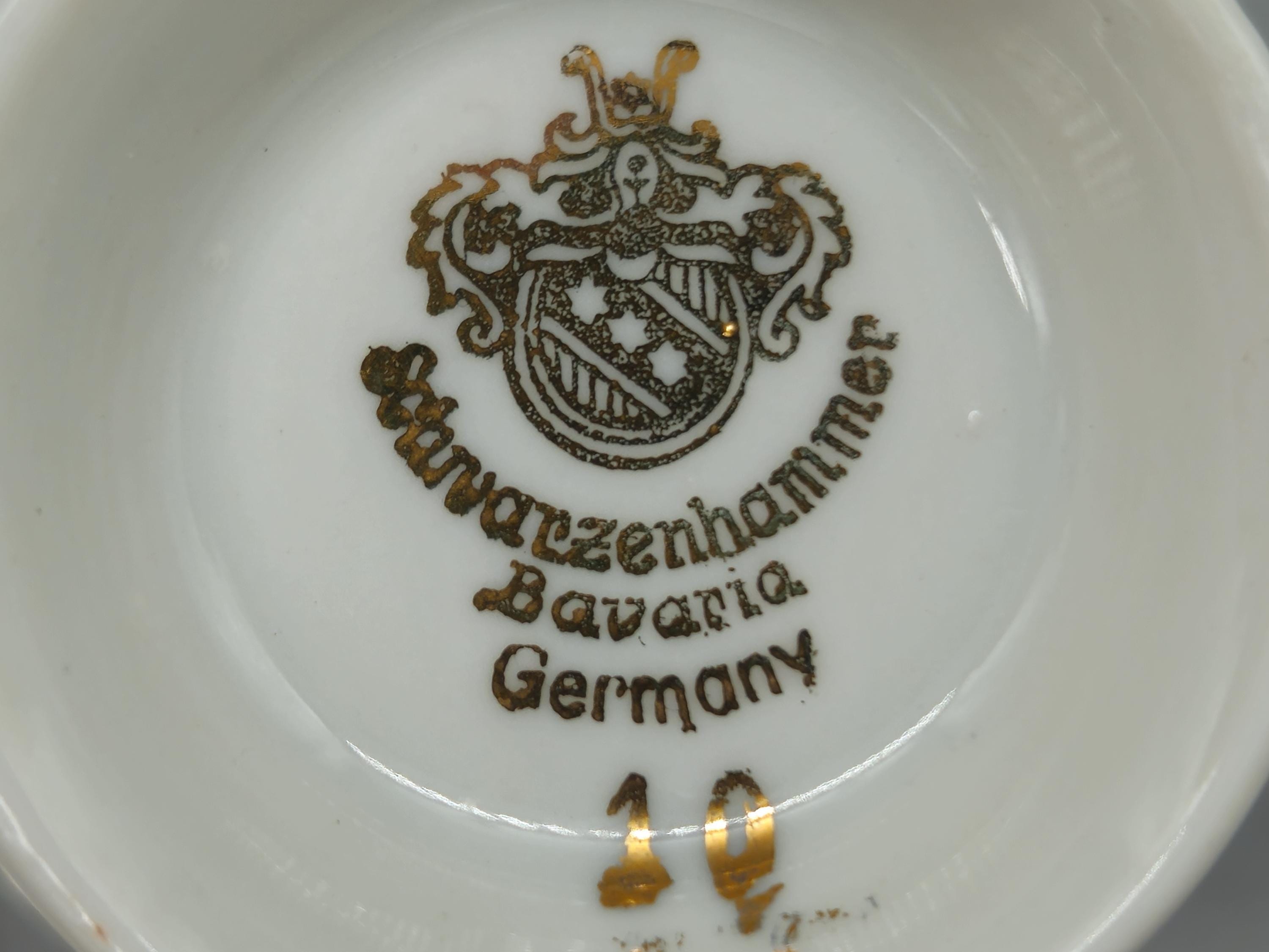 1940s Schwarzenhammer Bavaria Demitasse Cup, Saucer and Dessert