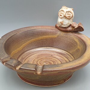Vintage Ashtray Bowl With Owl Figurine, Signed "GL"